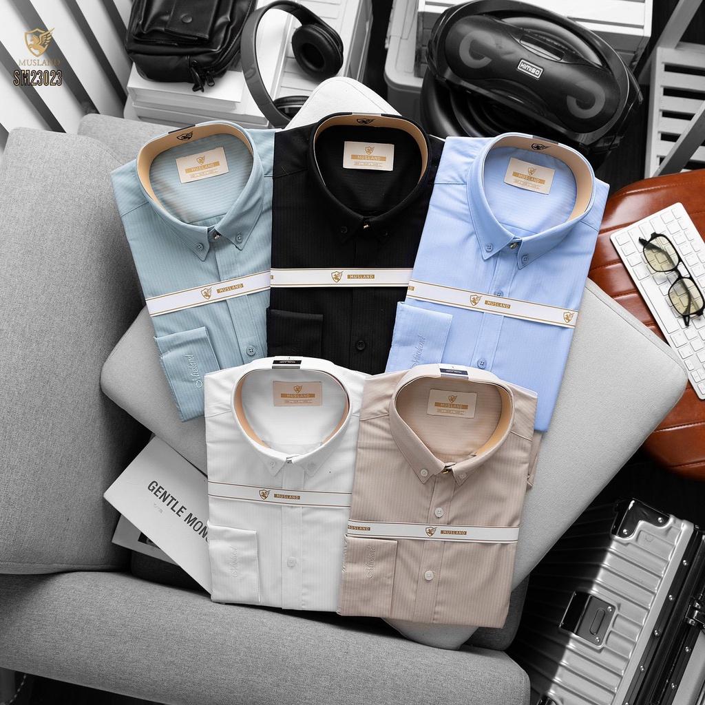 Sơmi Musland Vân Dọc Chìm Dáng Slimfit , 1 chiếc sơ mi xịn không nhăn luôn thoải mái lịch sự 💖 SMML1N 💖