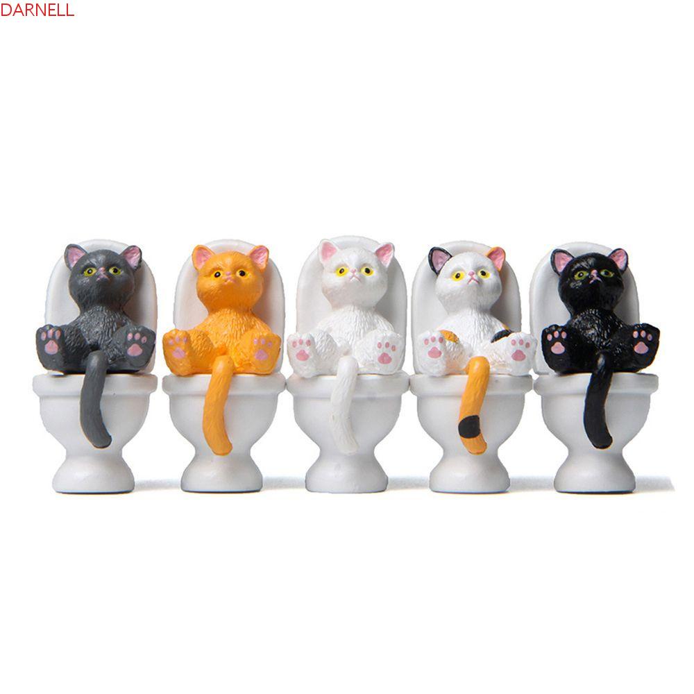 Mô Hình Chú Mèo Ngồi Trong Toilet Bằng Nhựa Resin Trang Trí Tiểu Cảnh