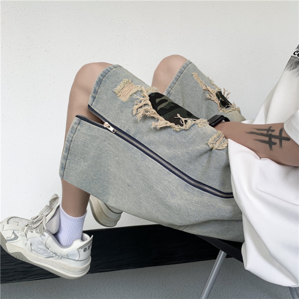 Quần Short Denim Dáng Rộng Phối Rách Thời Trang Mùa Hè Cá Tính