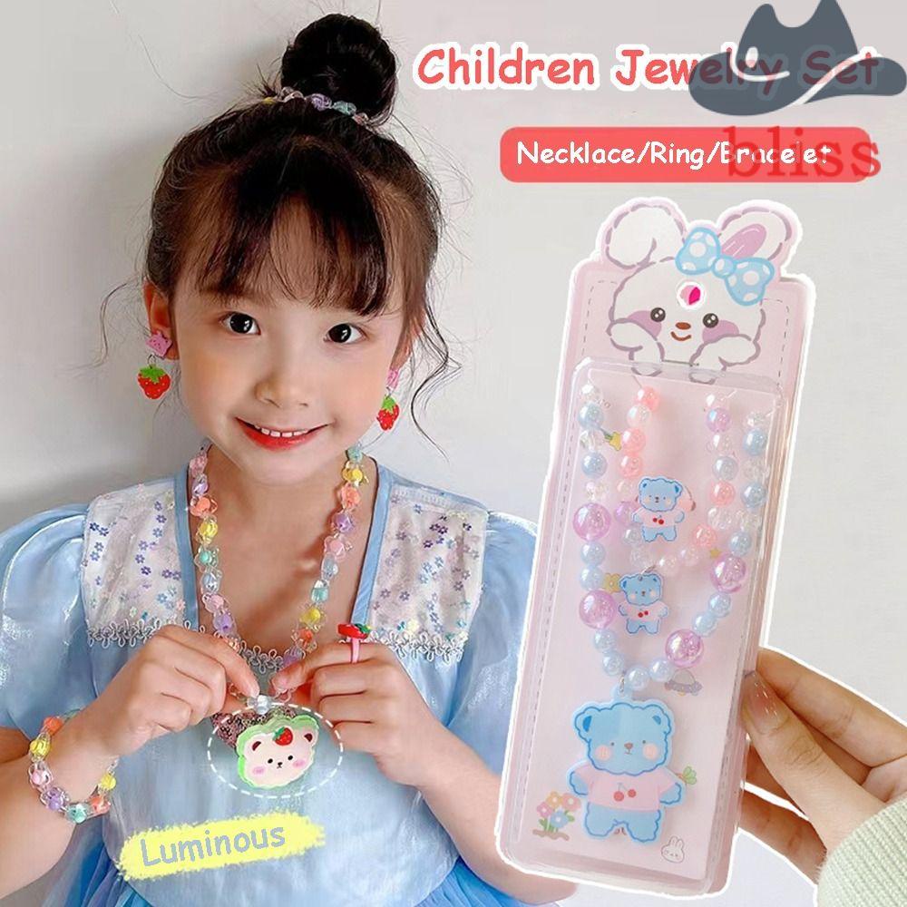 Bộ Nhẫn Đính Hạt Hình Gấu Và Hoa Màu Cầu Vồng Dễ Thương Phong Cách Hàn Quốc Cho Bé Gái