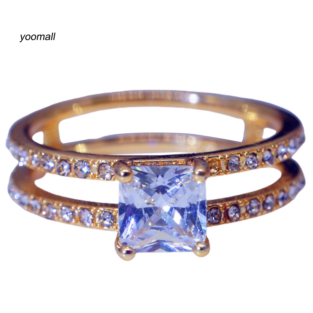 Nhẫn Hai Lớp Đính Đá Hình Vuông Thời Trang Dành Cho Nữ