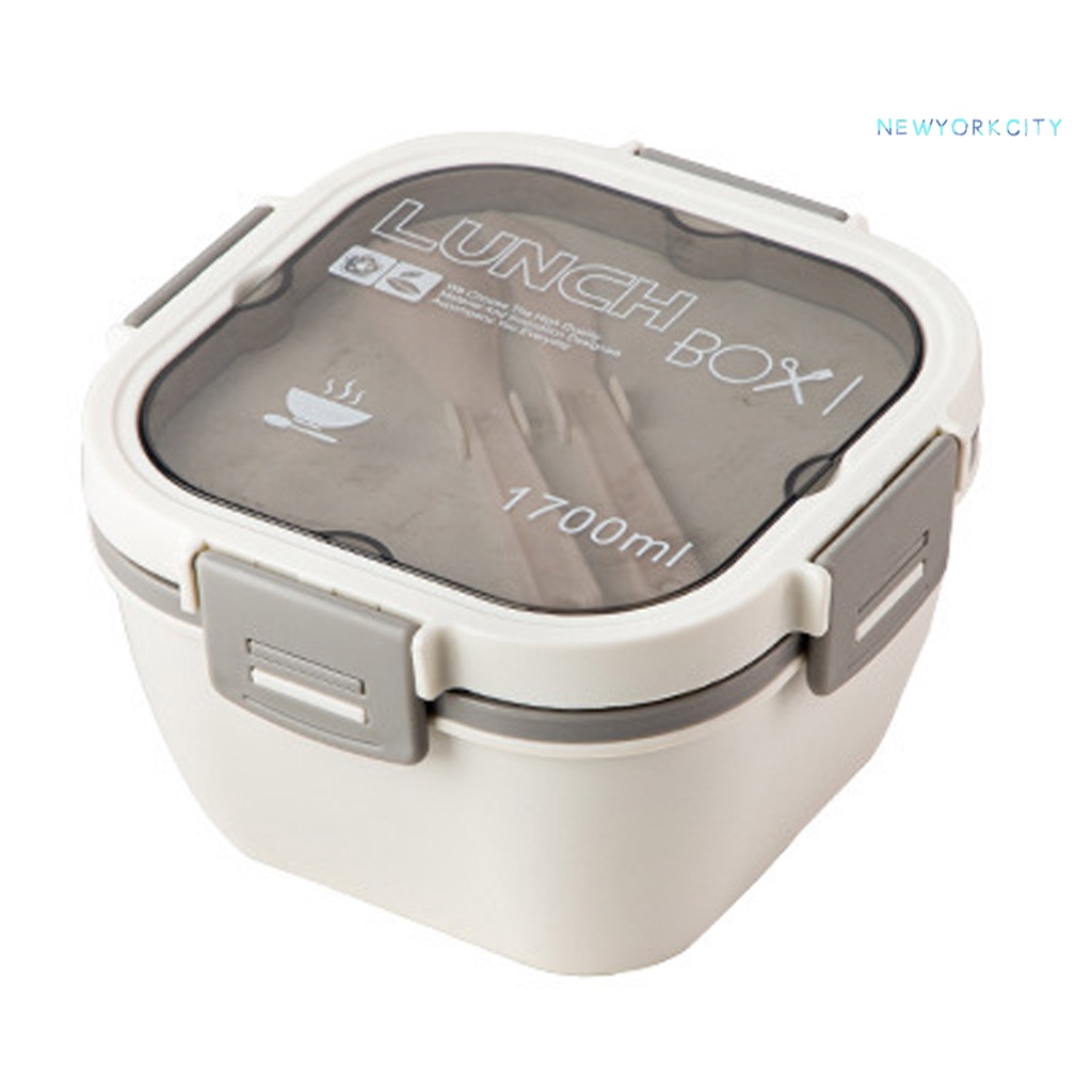 1 Bộ Hộp Đựng Thức Ăn Trưa 1200 / 1700ML Hai Tầng Kèm Muỗng Nĩa Thiết Kế Khóa An Toàn Cho Lò Vi Sóng