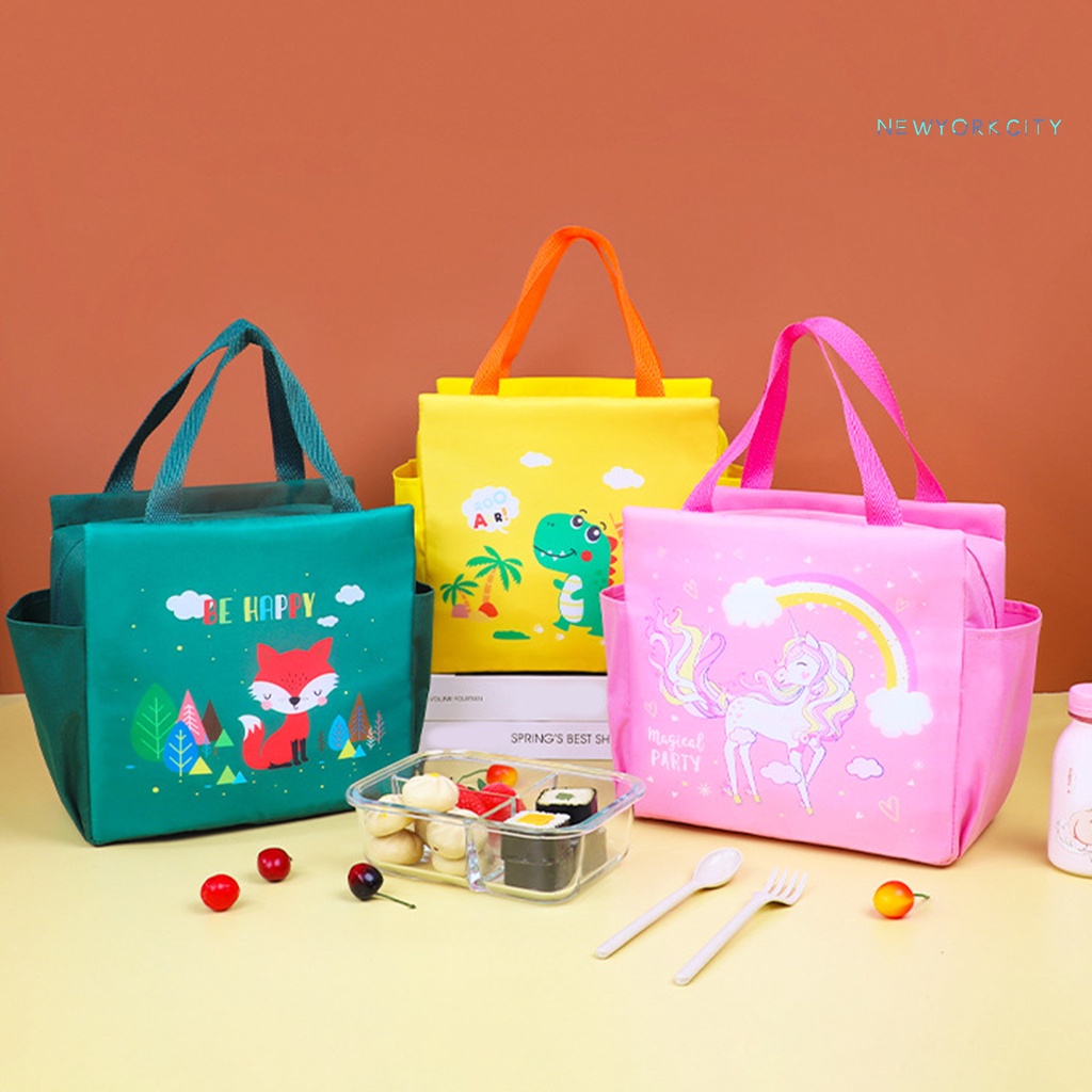 Túi Đựng Cơm Trưa Giữ Nhiệt Dung Tích Lớn Bằng Vải Oxford Họa Tiết Hoạt Hình Có Khóa Kéo