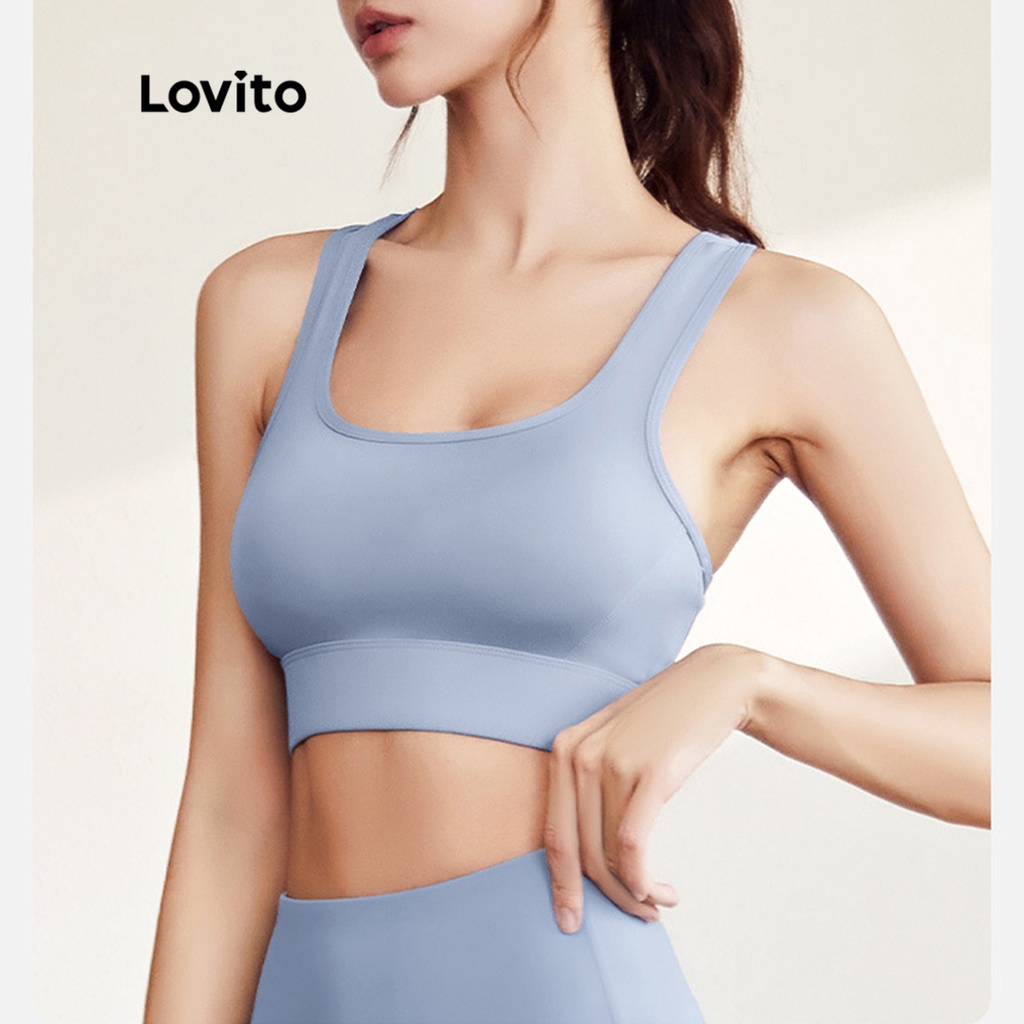 Áo lót Lovito thể thao ôm dáng không gọng cổ vuông trơn thoáng khí L03053 (màu xanh dương)