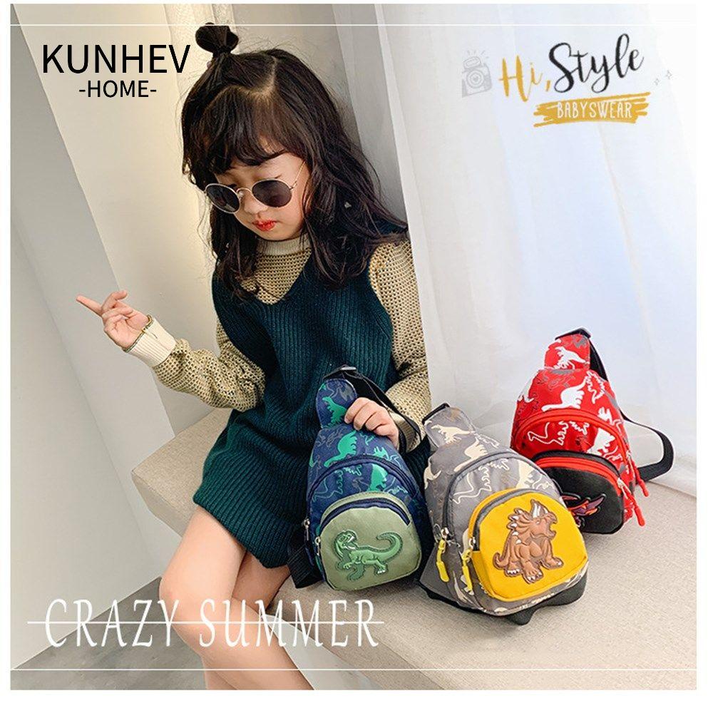 Balo đeo vai KUNHEV chất liệu nylon in họa tiết khủng long hoạt hình cho bé
