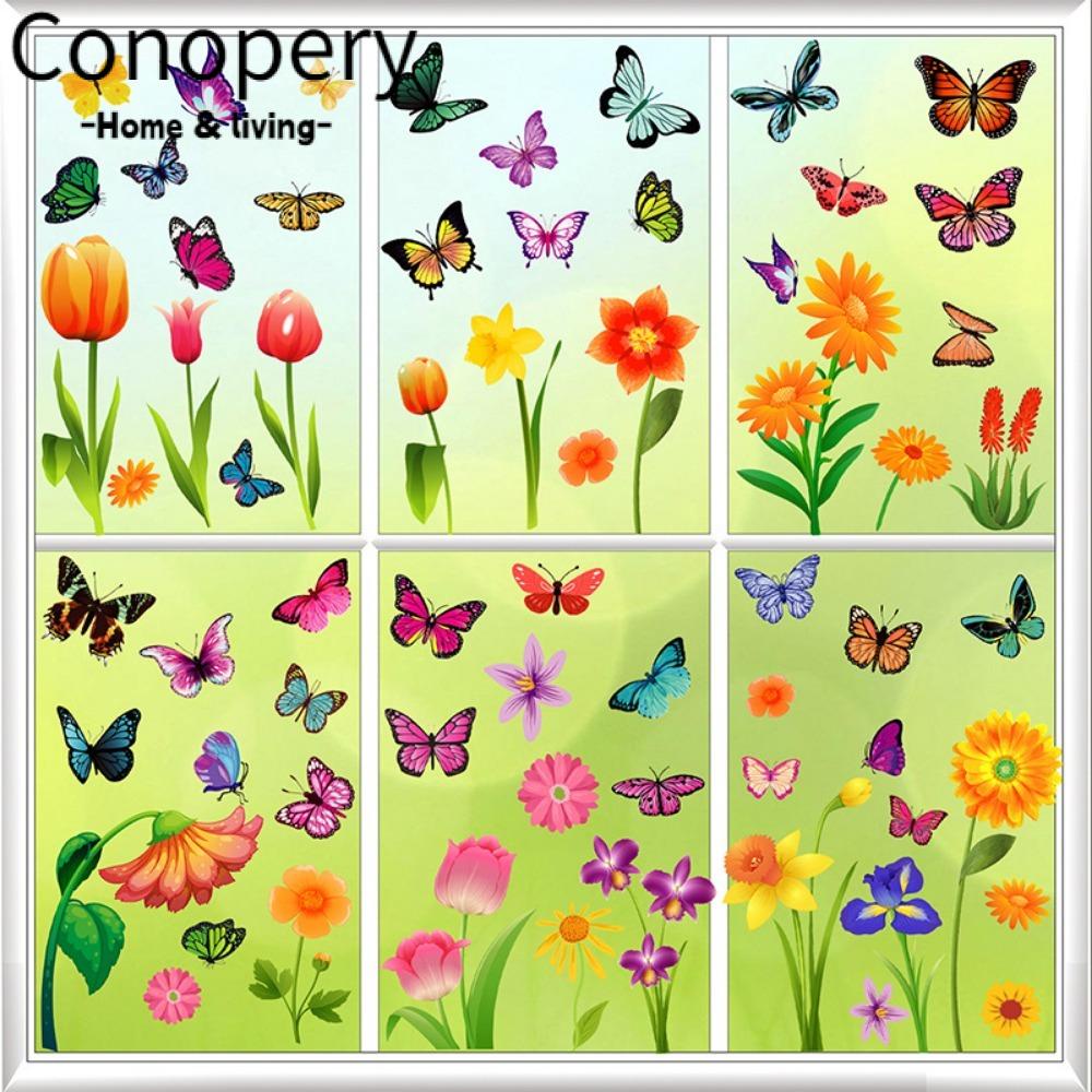 CONOPERY Bộ 18 Miếng Dán Cửa Sổ Trang Trí Họa Tiết Cảnh Báo Chim Bướm Lá Cây