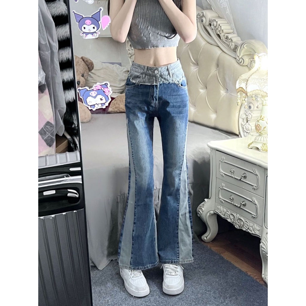Quần Jean Dài Lưng Cao Ống Loe Thời Trang Mùa Hè Phong Cách Retro Mỹ y2k Dành Cho Nữ