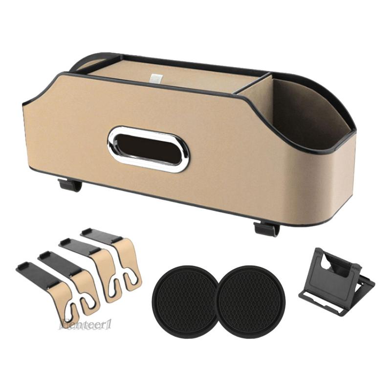 [Fenteer1] Hộp Đựng Đồ Dùng Treo Lưng Ghế Xe Hơi Kèm 2 Đế Lót Ly