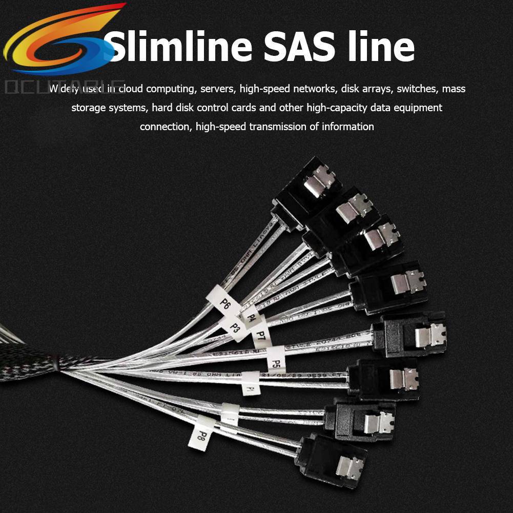 Cáp ChuyểN ĐổI MỏNg SAS4.0 SFF-8654 8i Sang SATA 8 CổNg 12Gbps 50cm