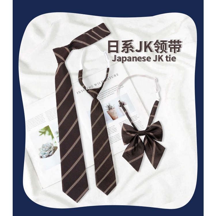 H Cà Vạt Ngắn Kẻ Sọc Nâu Phong Cách Preppy Nhật Bản Cho Nữ Sinh