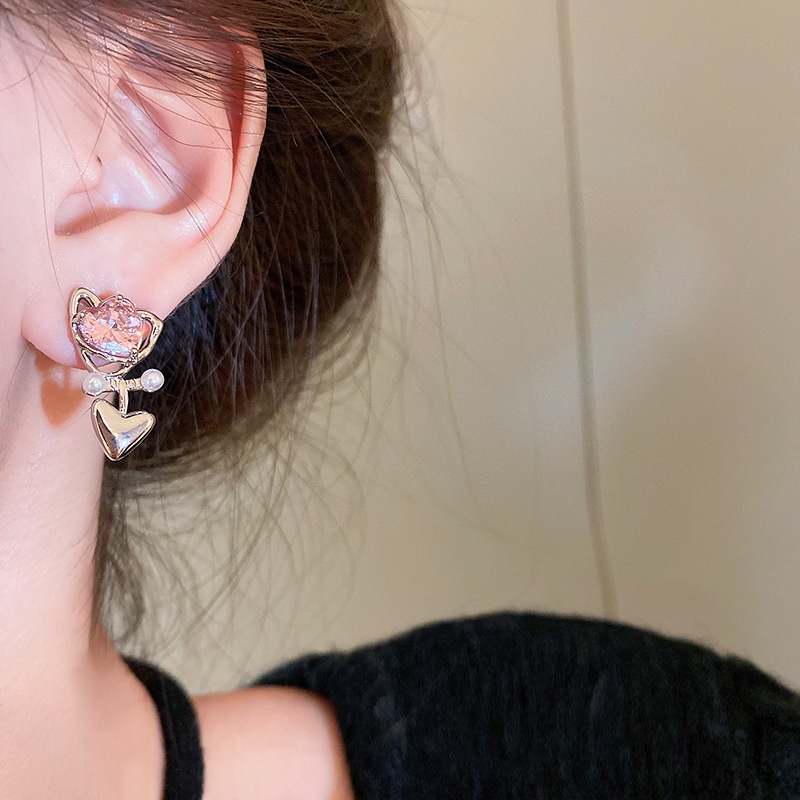 Khuyên Tai Trái Tim Đính Đá Thời Trang Nữ Tính