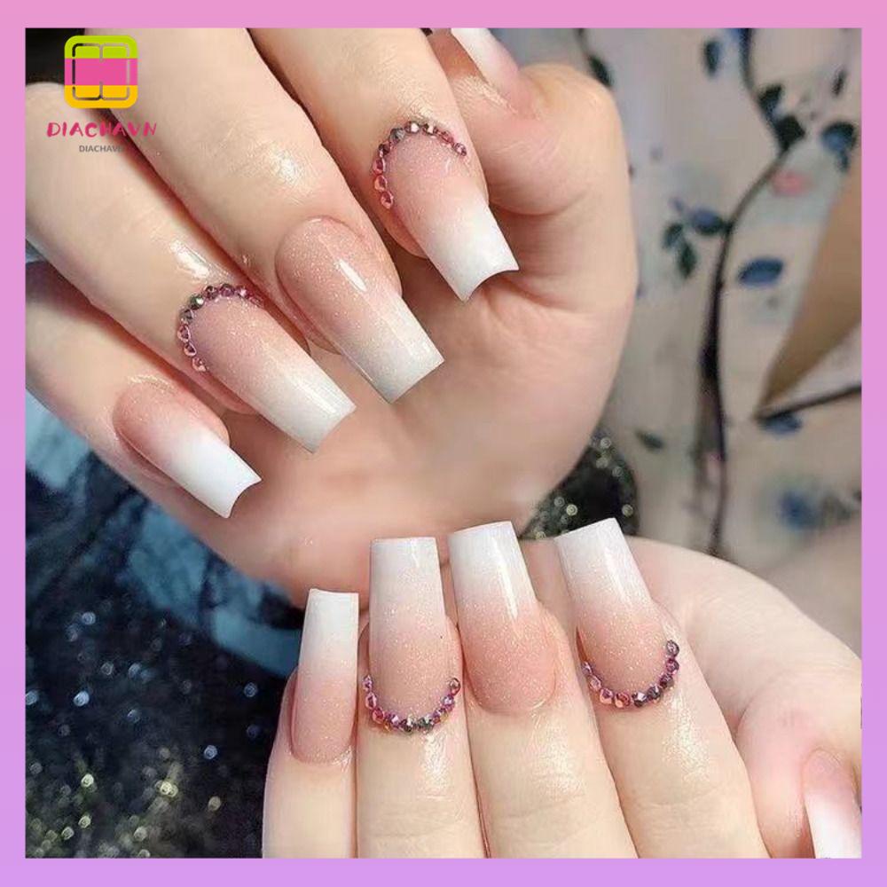 DIACHAVN Bộ Móng Tay Giả Đầu Vuông Dạng Nhấn Che Phủ Toàn Diện