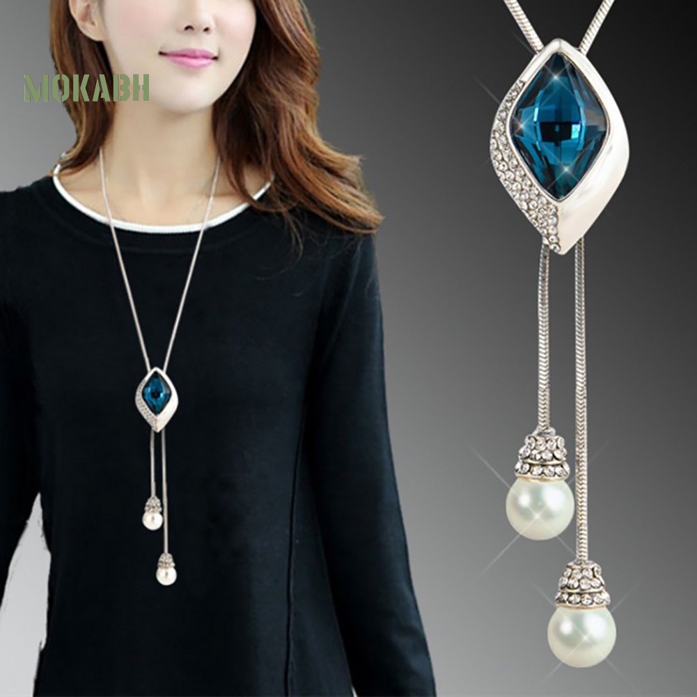 [Mok Abh] Vòng cổ Dáng Dài Mặt Đính Kim Cương Giả Và Ngọc Trai Nhân Tạo