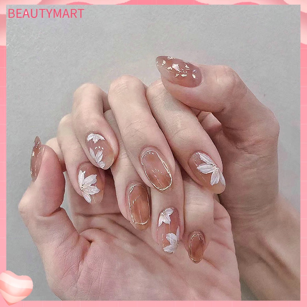 1 Bộ Móng Tay Giả Hình Vỏ Sò Màu Hổ Phách Dạng Nhấn DIY