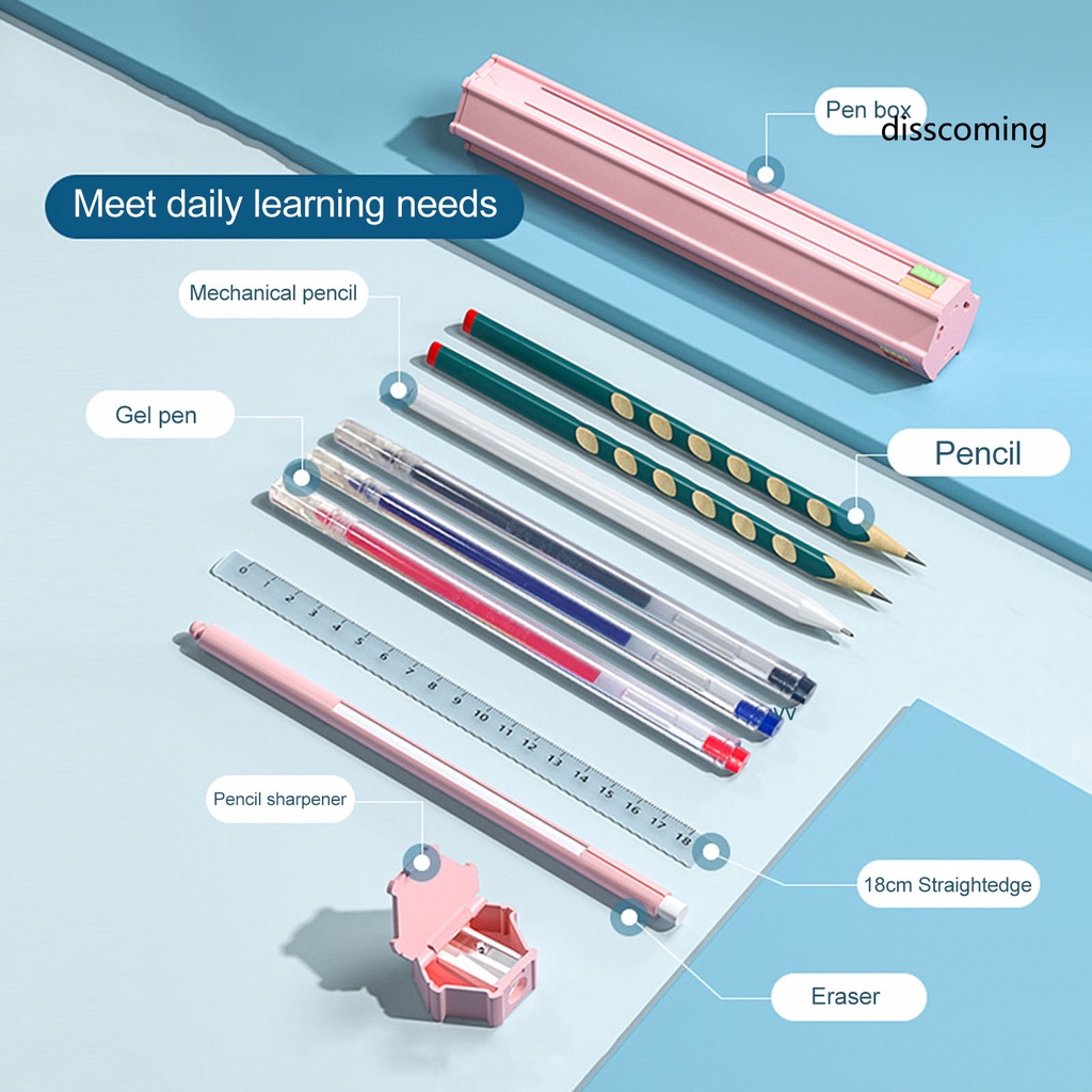 1 Bộ Hộp Đựng Bút 6 Bút Chì 1 Thước 1 Thước Đa Năng Hình Lục Giác Cho Bé