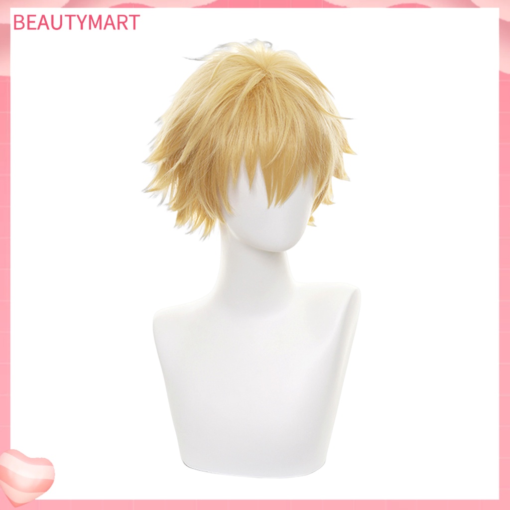 Bộ Tóc Giả Ngắn Màu Vàng Mượt Mà Thoáng Khí Không Để Lại Dấu Vết Hóa Trang