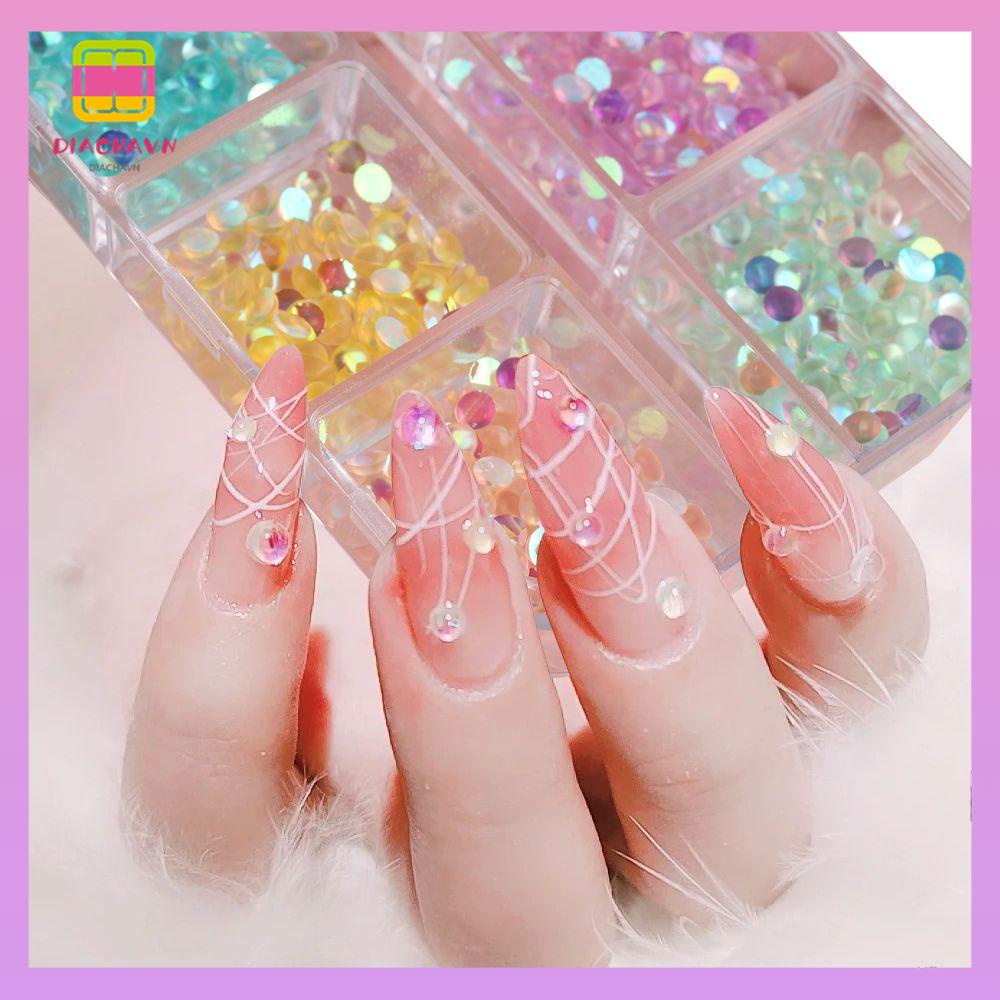 DIACHAVN Hộp 6 Ngăn Đựng Đá Đính Móng Tay Nghệ Thuật Nhiều Màu Sắc