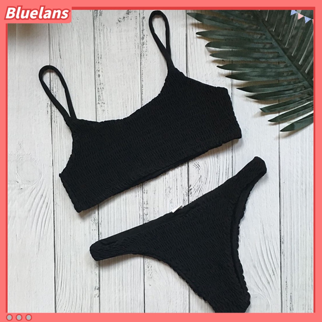 [BLS] Bộ Đồ Bơi Bikini Hai Mảnh Lưng Thấp Màu Trơn Gợi Cảm Mùa Hè Cho Nữ