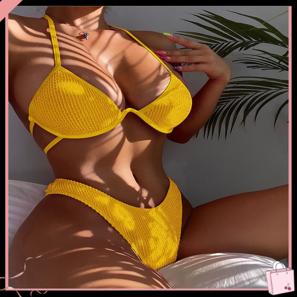 Bộ Bikini 2 Mảnh Có Đệm Nâng Ngực Màu Sắc Trơn Quyến Rũ Cho Nữ