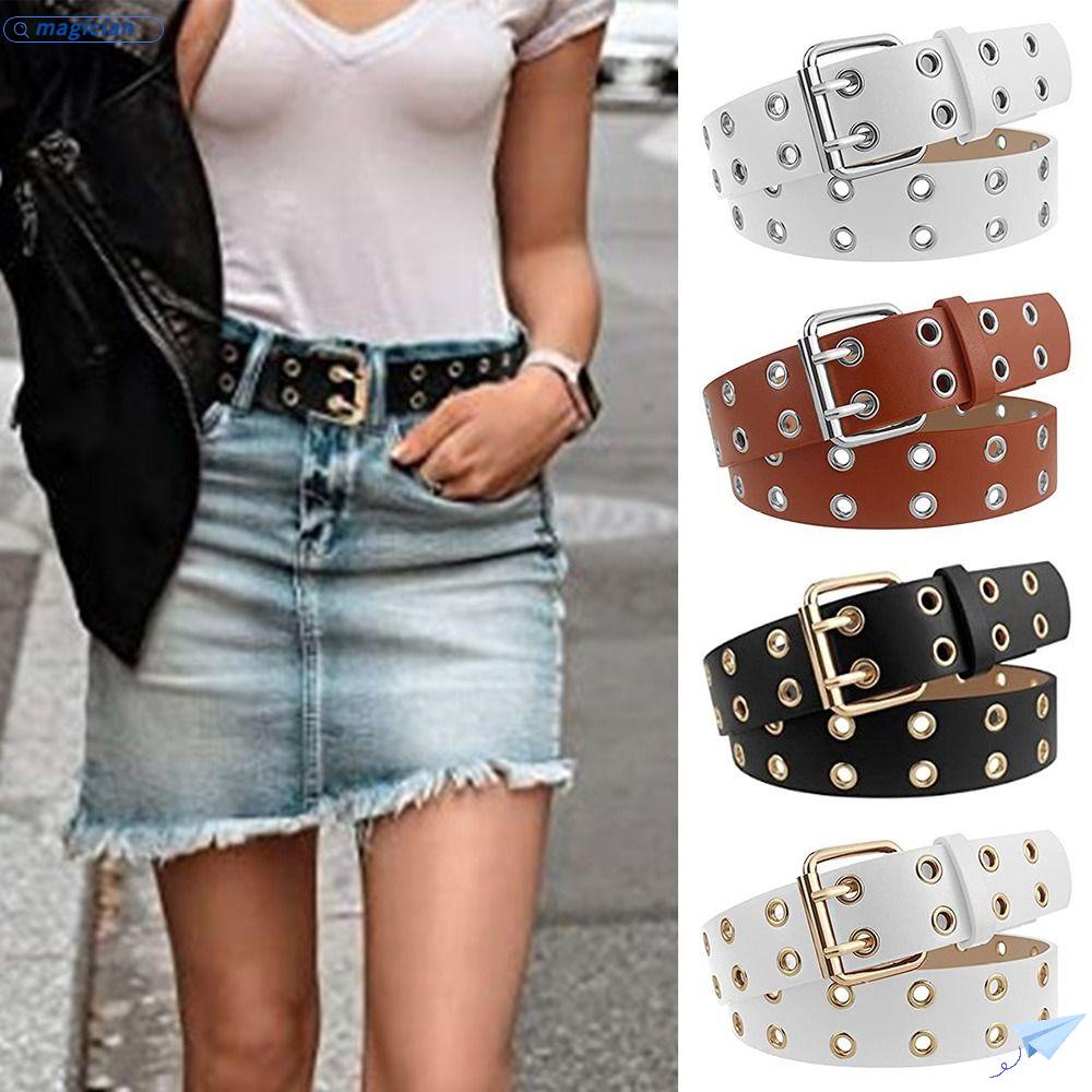MAG Thắt Lưng Da PU Hai Khóa Cài Phong Cách Punk Cá Tính Cho Nữ