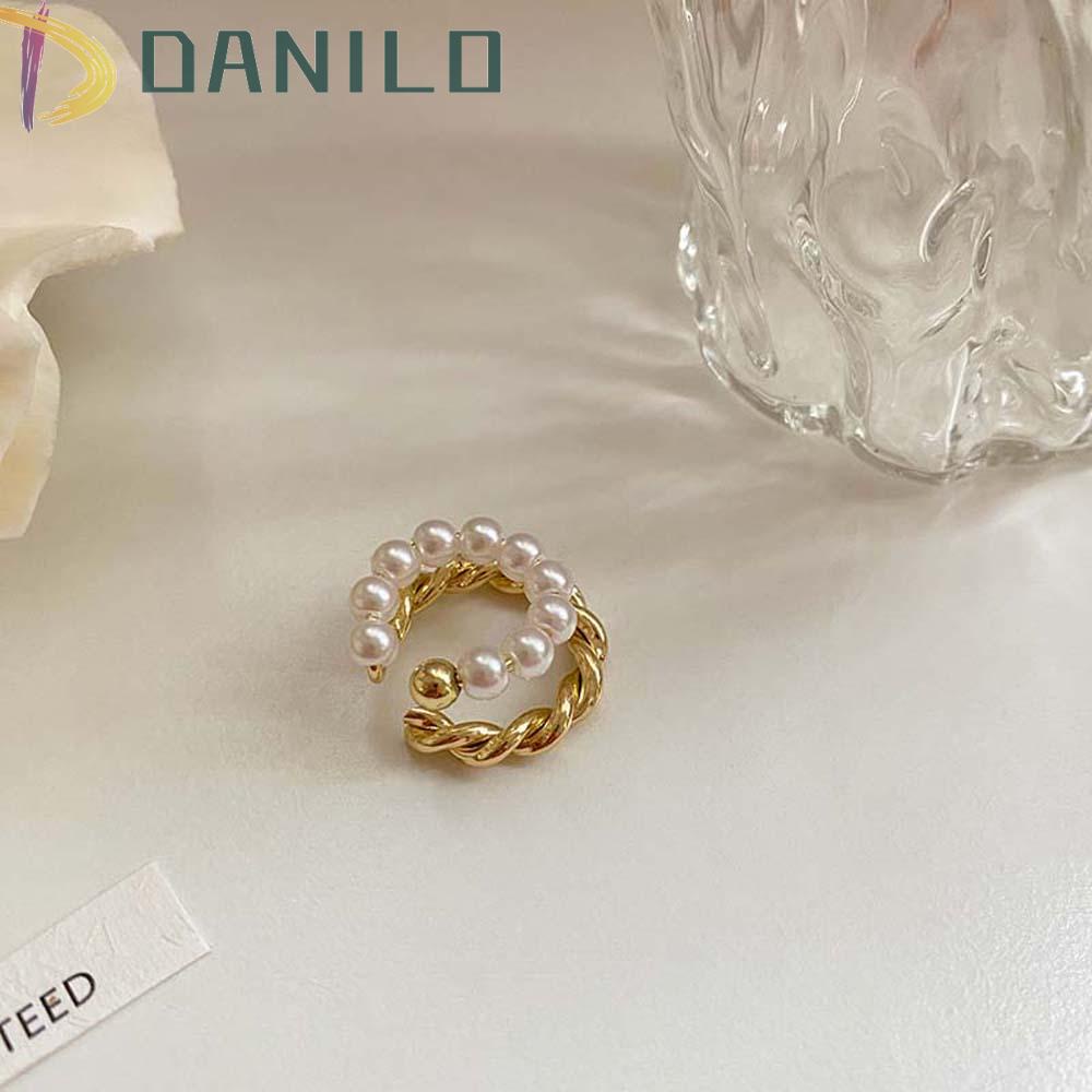 DANILO Bông Tai Dạng Kẹp Kim Loại Đính Hạt Tròn Đơn Giản Phong Cách Hàn Quốc