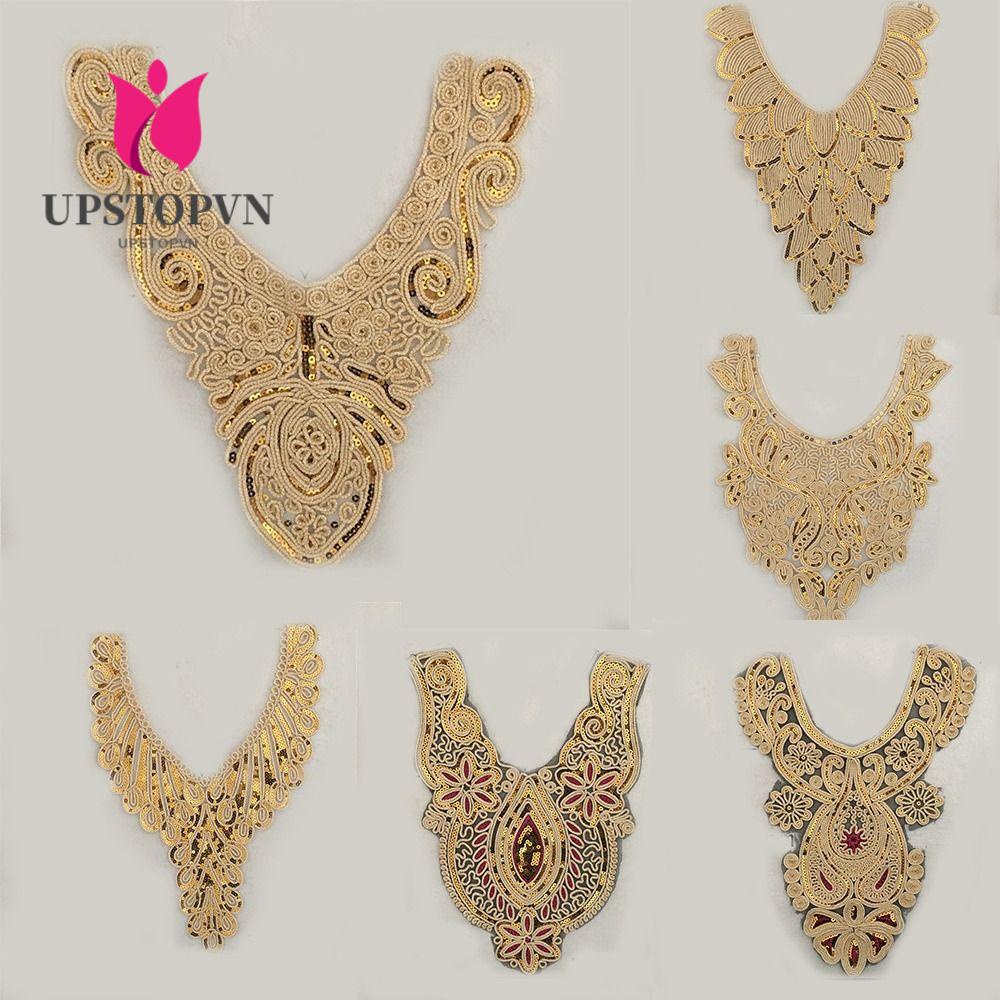 UPSTOPVN Bộ 2 Miếng Ren Đính Kim Sa Lấp Lánh Tự Trang Trí Quần Áo Thời Trang