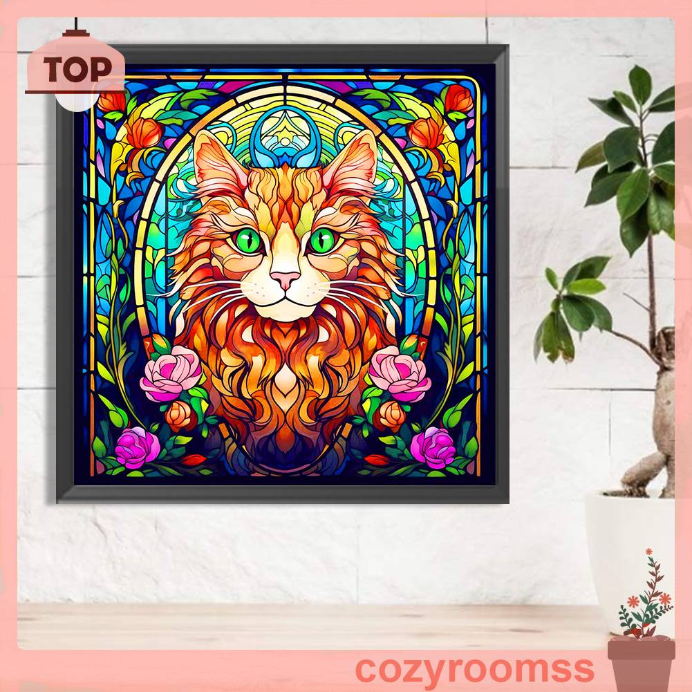 Tranh Đính Đá Kim Cương Toàn Bộ 5D DIY Hình Vẽ Mèo Trang Trí Nhà Cửa