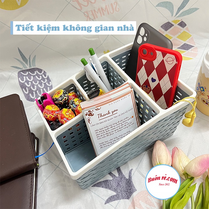 Khay nhựa tiện ích 4 ngăn Việt Nhật 2 size , khay 4 ngăn để bàn đựng bút, đồ dùng đa năng - Buôn rẻ