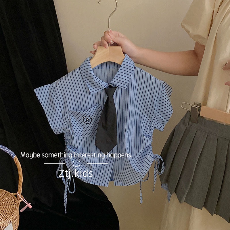 Set Áo Sơ Mi Tay Ngắn Và Chân Váy Xếp Ly Thời Trang Mùa Hè Mới Dành Cho Bé Gái