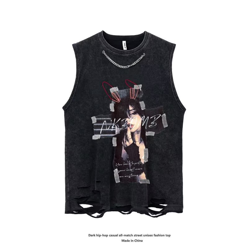 Áo Ba Lỗ Cotton In Nhân Vật Hoạt Hình Chất Lượng Cao Phong Cách Hip Hop Đường Phố Cho Nam Nữ