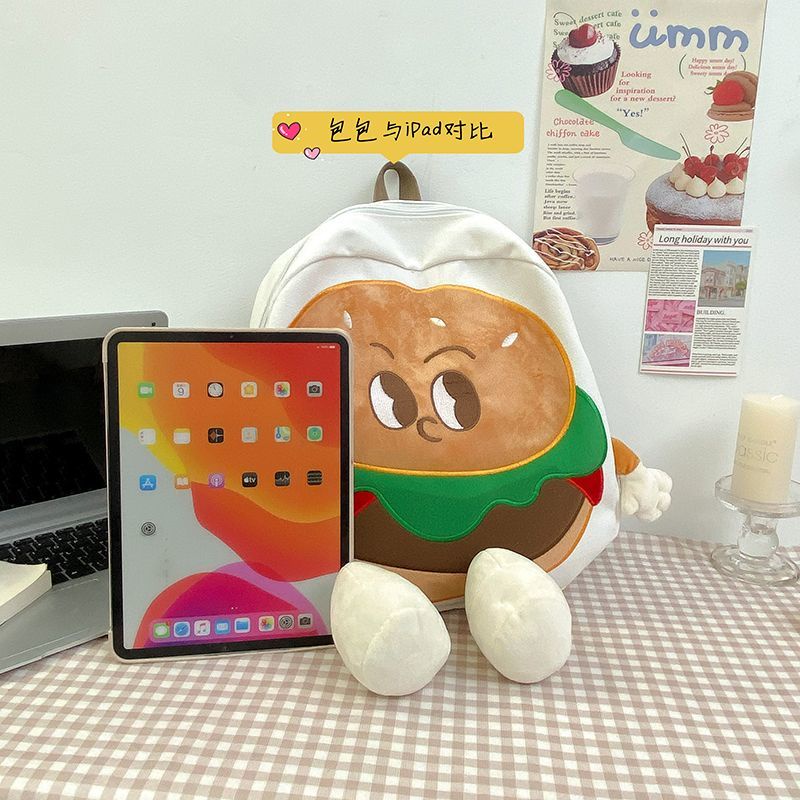 Balo Đi Học Vải Canvas Cỡ Lớn In Hình Bánh Burger Dễ Thương Thời Trang 2023 Cho Nữ