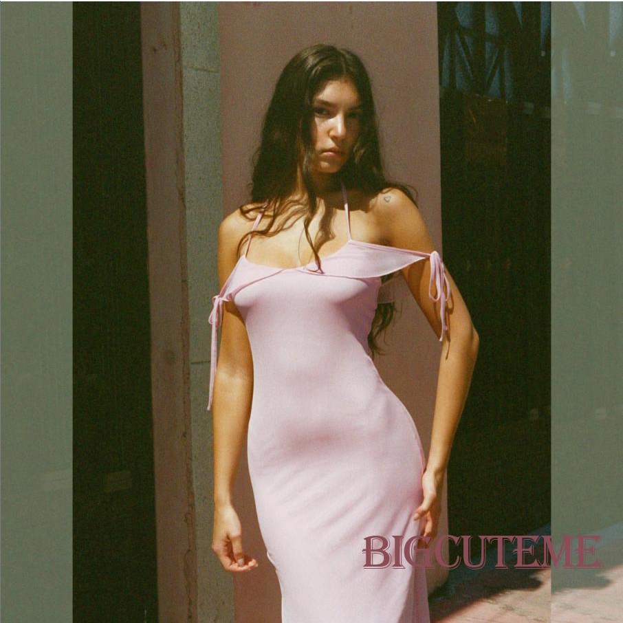 [] - Đầm Dài Không Tay Buộc Dây Cổ Không Đều Màu Hồng Mùa Hè Cho Nữ