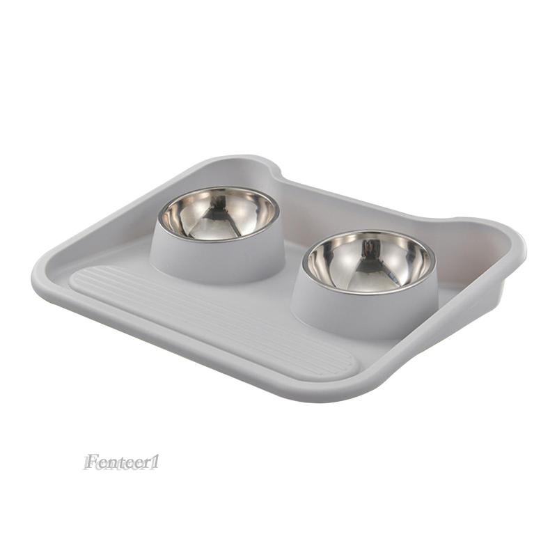 [Fenteer1] Tô Đựng Thức Ăn 2 Ngăn Bằng Thép Không Gỉ Cho Thú Cưng
