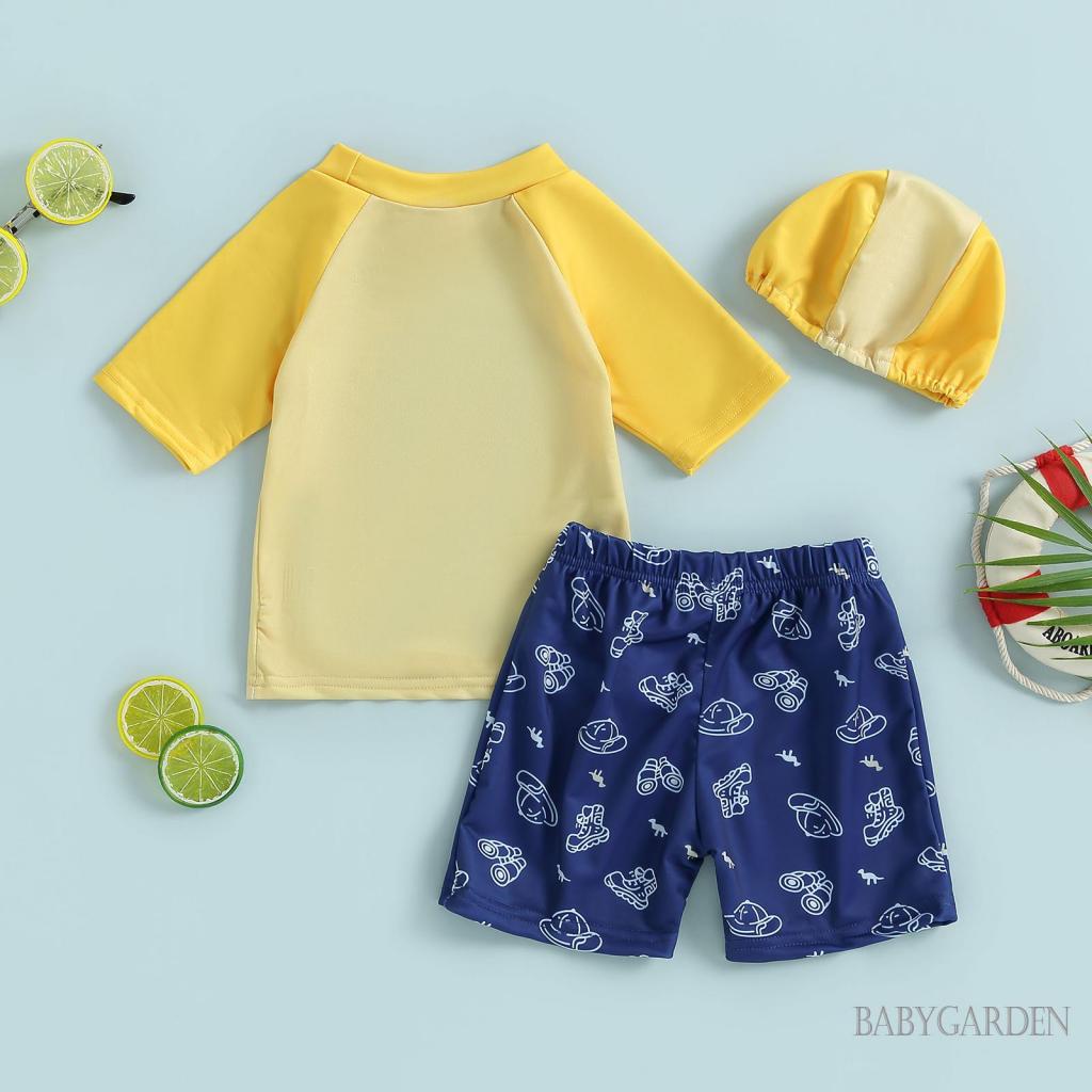 Bộ Đồ Bơi Áo Thun Tay Ngắn In Hình Khủng Long + Quần Ngắn Dành Cho Bé Trai 2-7 Tuổi