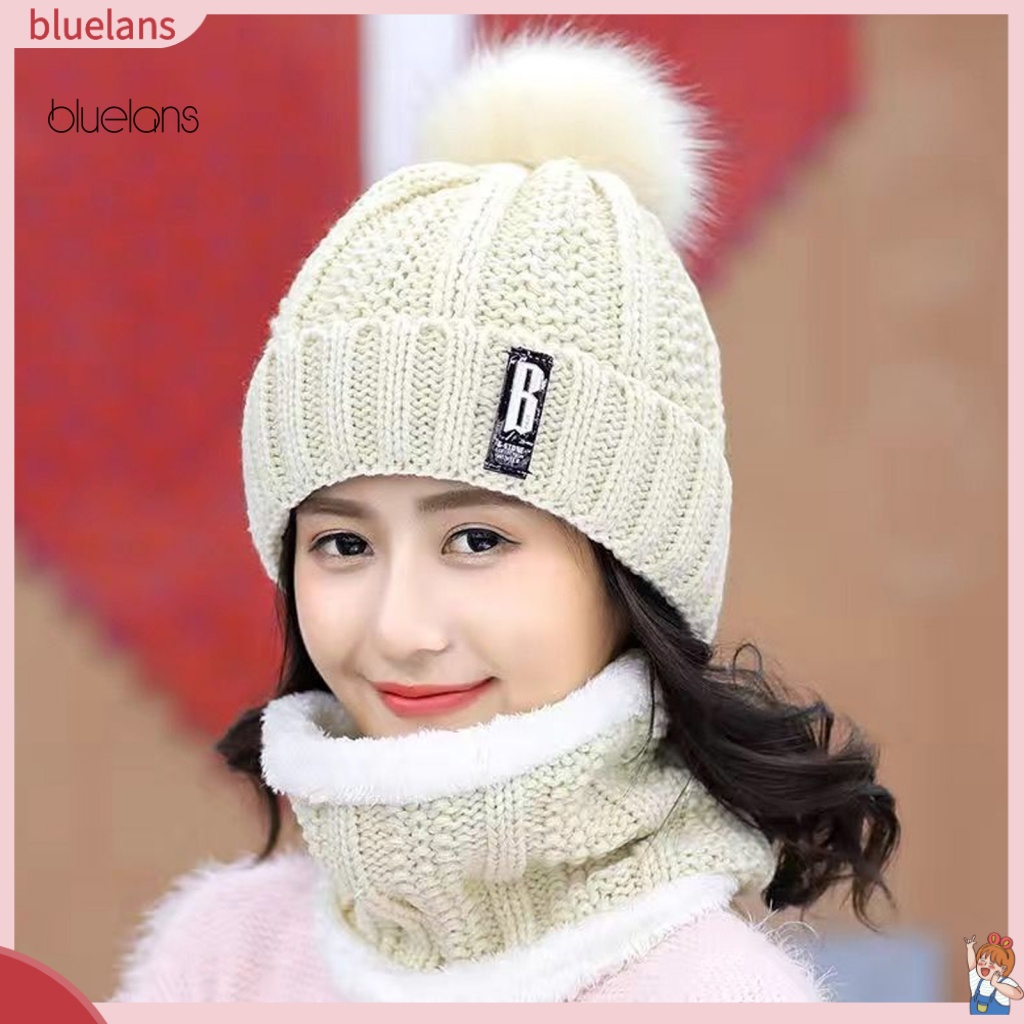 Bộ 2 Món Mũ beanie Dệt Kim Co Giãn Màu Trơn Kèm Khăn Choàng Cổ Giữ Ấm Mùa Đông