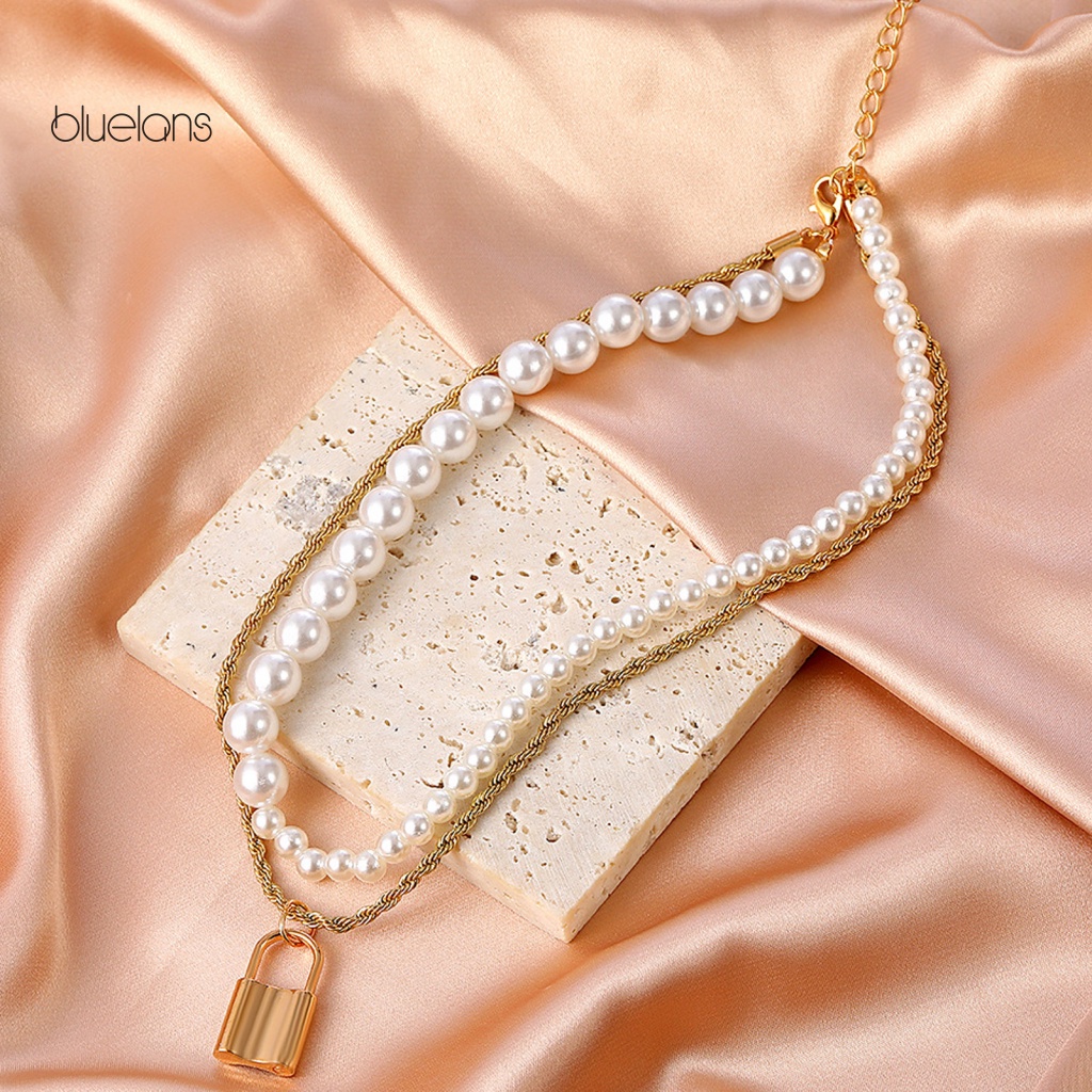 Vòng cổ Hai Lớp Đính Ngọc Trai Nhân Tạo Thời Trang Dành Cho Nữ