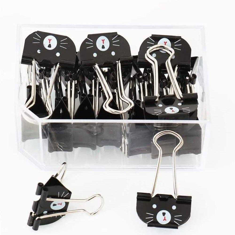 PINEVN Set 12 Kẹp Giấy Bằng Kim Loại Màu Đen Hình Mèo