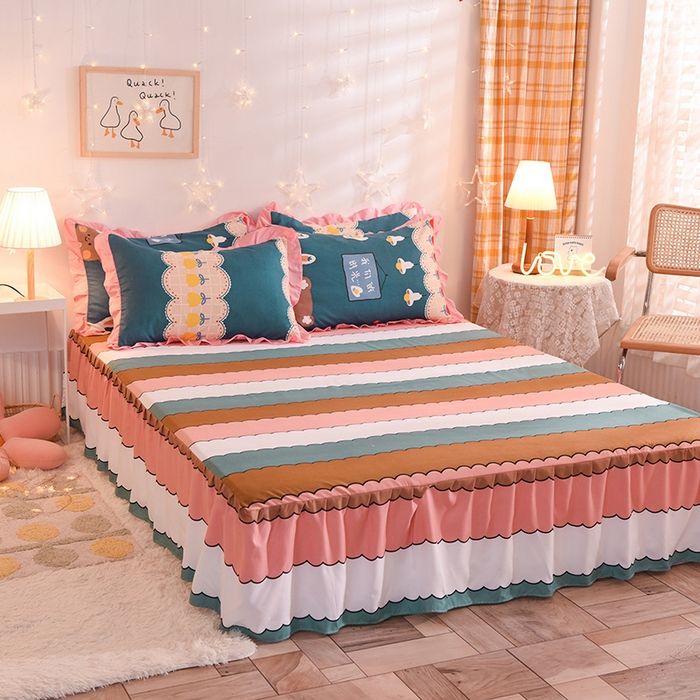 Váy Giường Đơn Bằng cotton linen Thân Thiện Với Da In Hình Cây Cỏ Hoạt Hình 3.5 feet 5 feet 6 feet