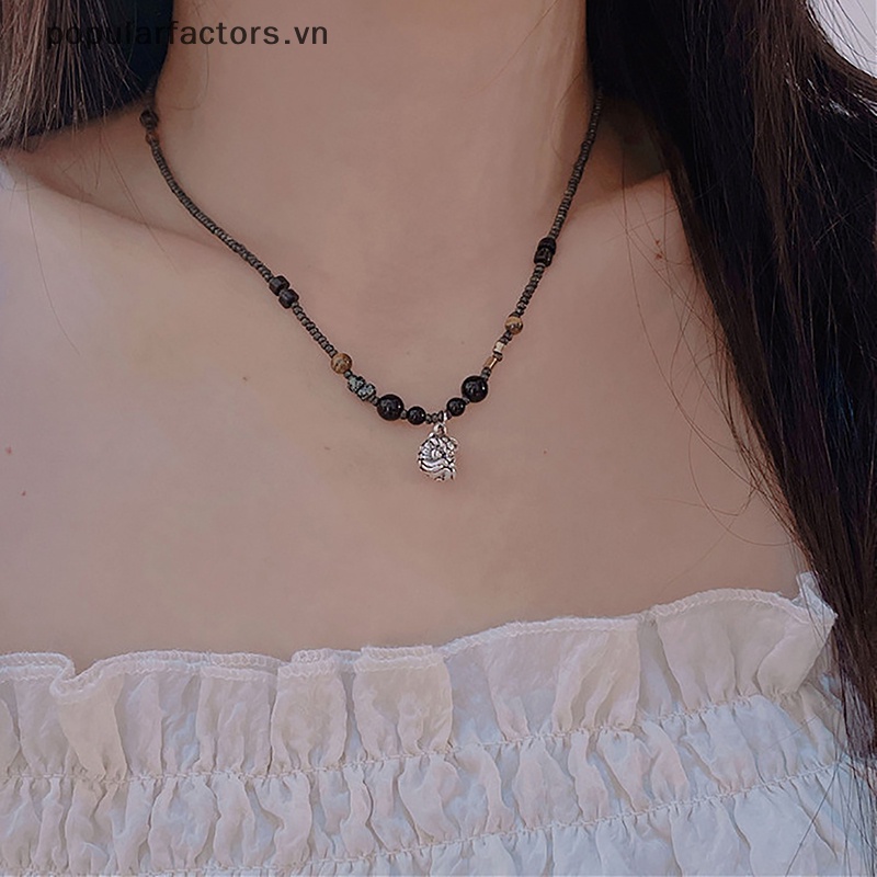 [Phổ Biếnfactors] Vòng cổ Hạt Mặt Sư Tử May Mắn Phong Cách Punk Trung Hoa Cổ Điển Đính Đá Không Cần Dùng Cho Nam Và Nữ