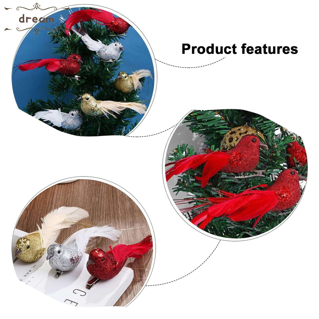 【DREAMLIFE】12 PCS Artificial Feather Birds Clips High Quality For Wreaths Christmas Decor