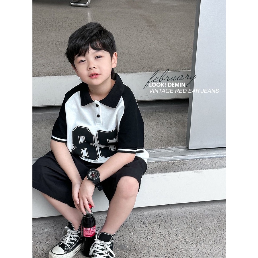 Áo polo Tay Ngắn Màu Tương Phản Thời Trang Cho Bé Trai