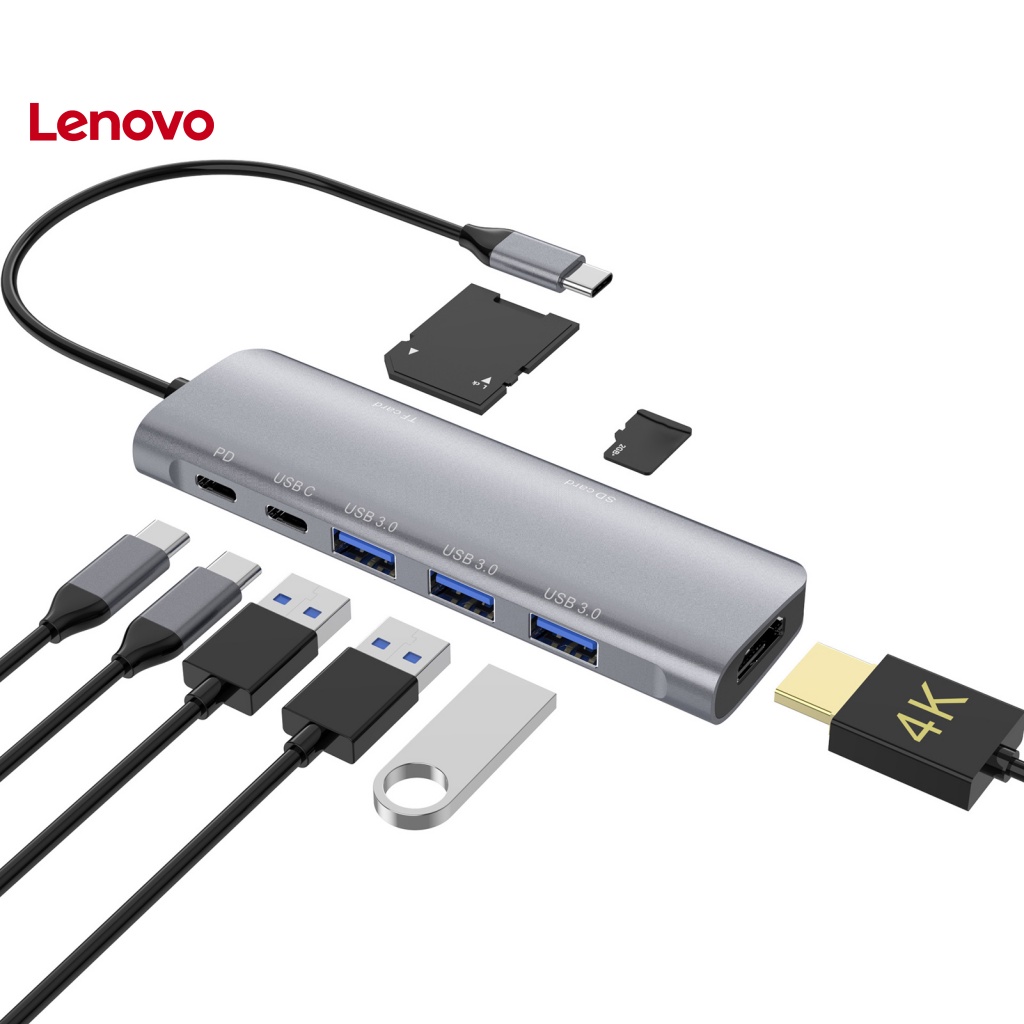 Bộ Chuyển Đổi Đầu Đọc Thẻ Nhớ USB-C 8 Trong 1 4K 3 USB 3.0 PD / TF