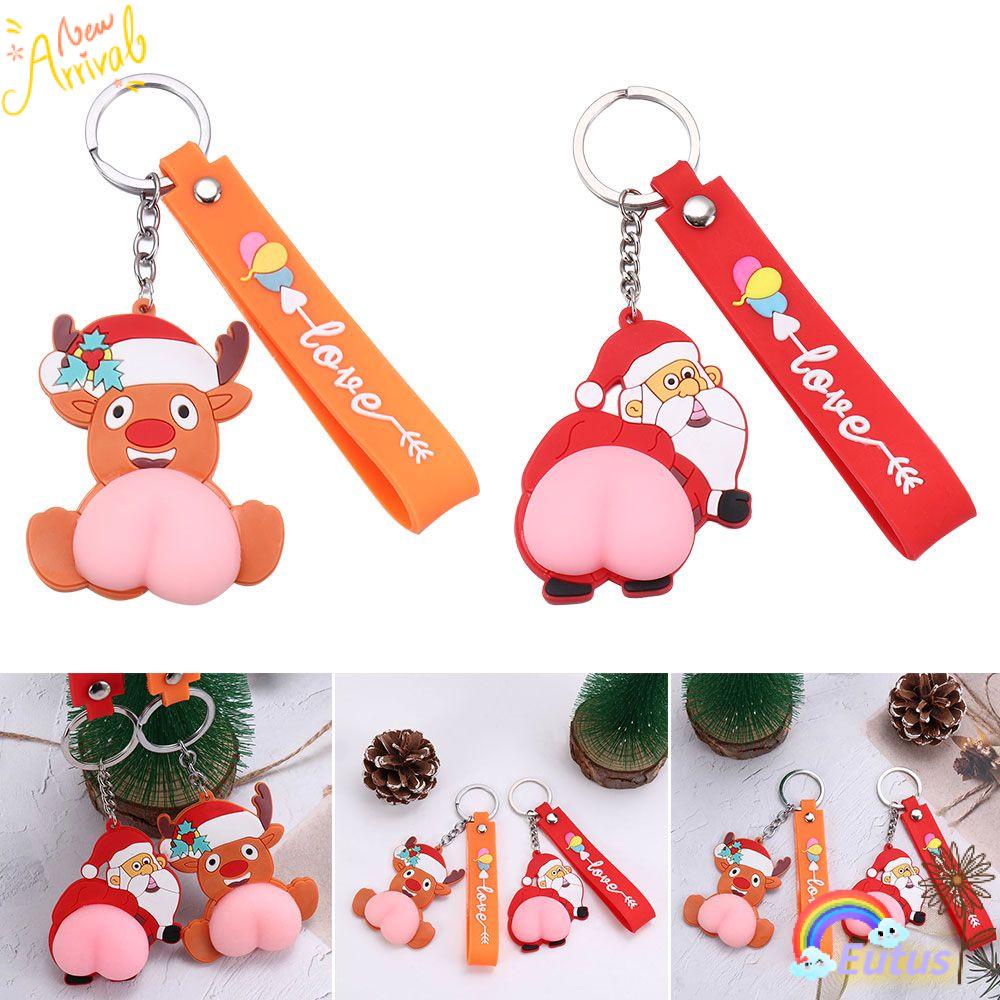 EUCA Móc Khóa Silicon Họa Tiết Giáng Sinh Hoạt Hình Bóp Để Giảm Căng Thẳng
