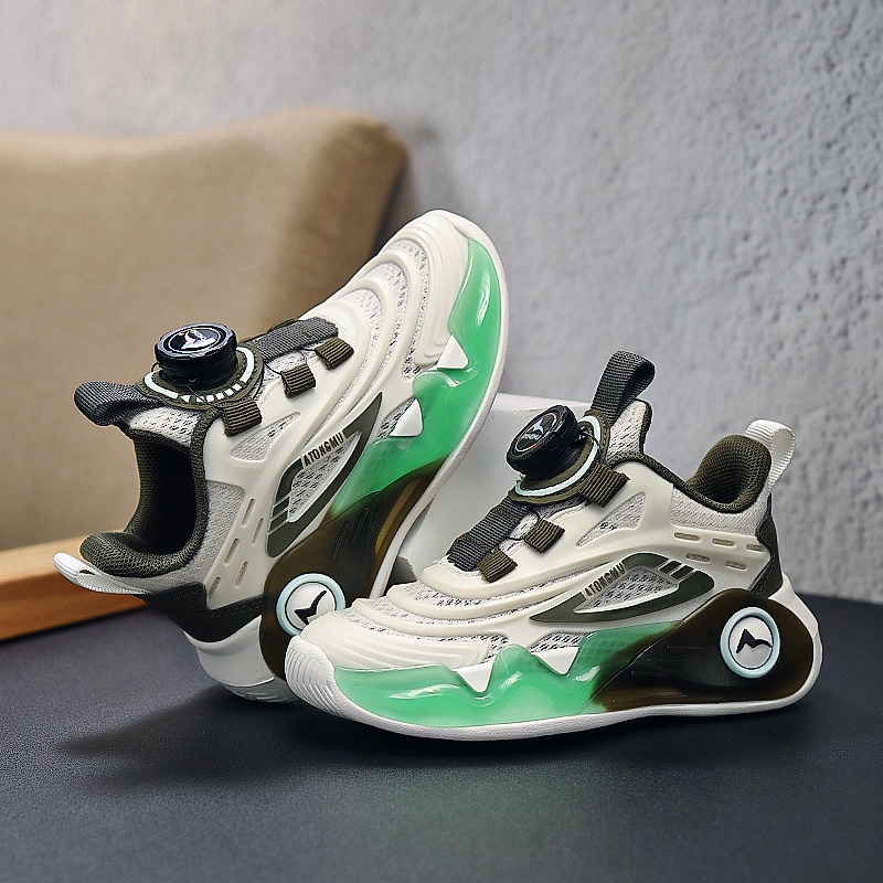 Giày Thể Thao Phối Lưới Chống Trượt Trọng Lượng Nhẹ Đính Nút Xoay Chất Lượng Cao Cho Bé Trai