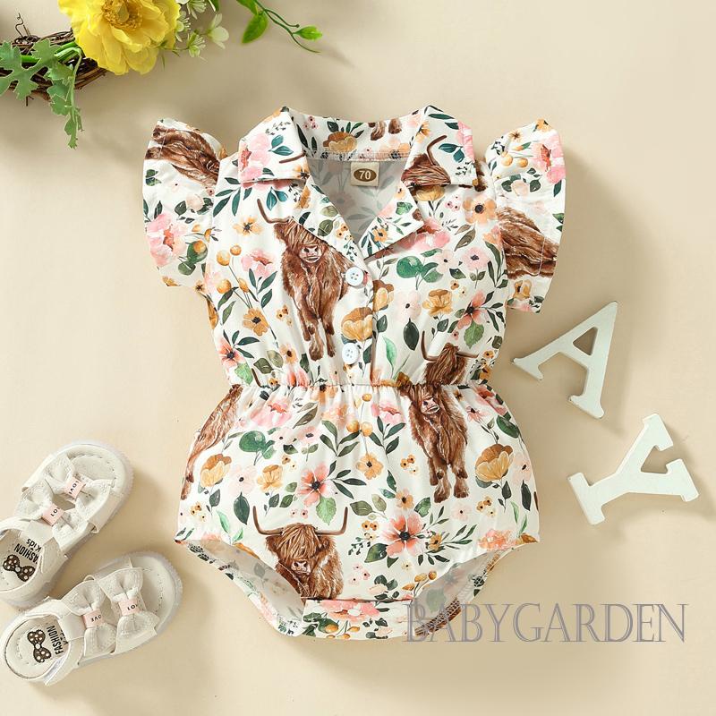 Bộ Áo Liền Quần Tay Cánh Tiên In Họa Tiết Xương Rồng / Bò Sữa Dễ Thương Thời Trang Mùa Hè Cho Bé Gái 0-12 Tháng Tuổi