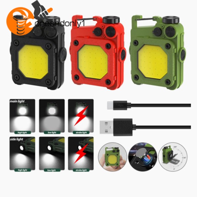 Móc Khóa Đèn Pin Led Cob Mini 6 Chế Độ Kèm Sạc Usb Tiện Dụng Mang Theo Du Lịch Cắm Trại