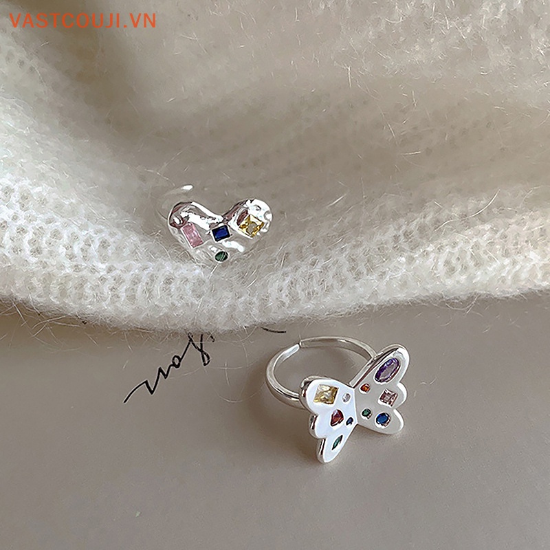 Nhẫn Hở Hình Bướm / Trái Tim Đính Đá Zircon Nhiều Màu Tùy Chỉnh Thời Trang Cho Nữ