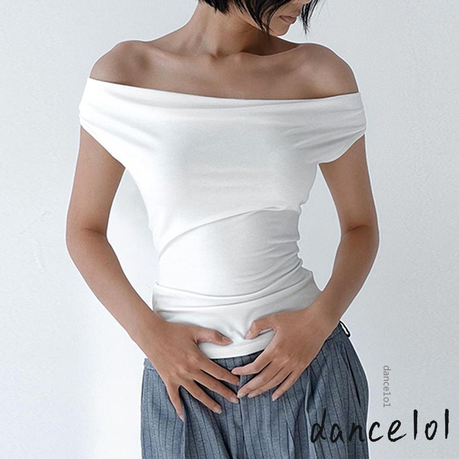 Áo Thun Tay Ngắn Cổ Thuyền Hở Vai Màu Trơn 1O1 Dành Cho Nữ