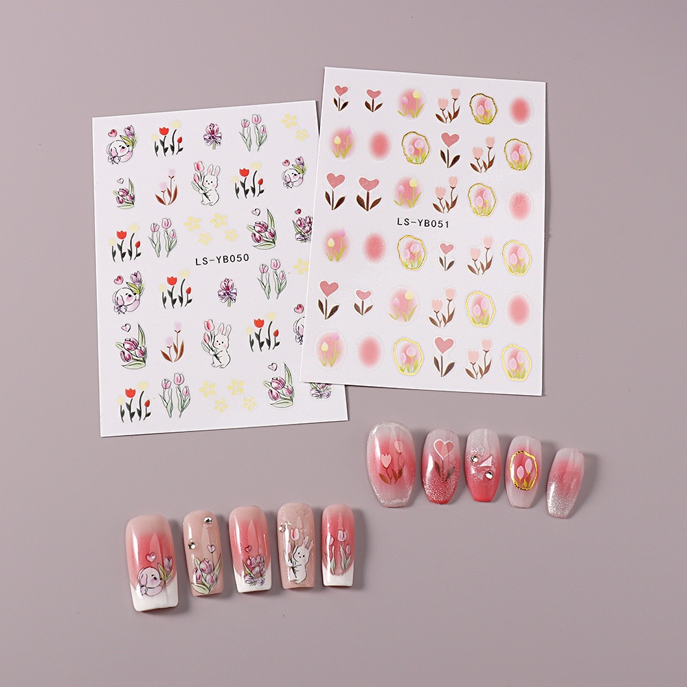 ♕ 1 miếng dán móng nghệ thuật mùa xuân Little Fresh Sticker Phnom Penh Tulip Rabbit Sweet 3d Back Sticker Sticker trang trí móng tay Dụng cụ làm móng cho tiệm nail 2 thiết kế TUYỆT VỜI