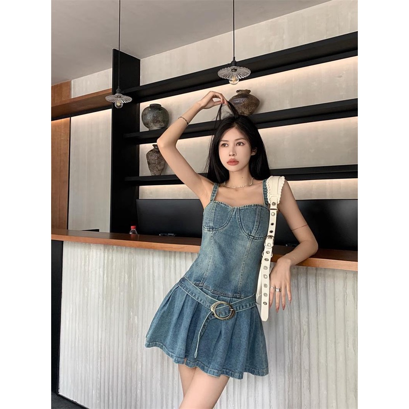 Váy Yếm Denim Ngắn Dáng Chữ A Phong Cách Retro Thời Trang Mùa Hè Mới 2023 Dành Cho Bạn Nữ